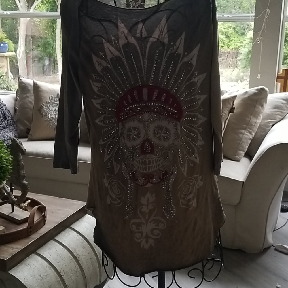 Long Sleeve Indian Skull Rhinestones